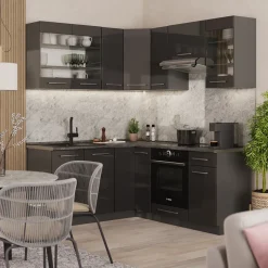 Eckküche Fame-Line Anthrazit Hochglanz 190 x 46 cm ohne Arbeitsplatte Vicco