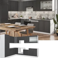 Eckküche Fame-Line Anthrazit-Gold/Weiß 287 x 60 cm , AP Anthrazit Vicco