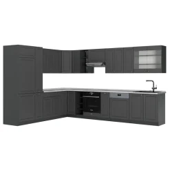 Eckküche Fame-Line Anthrazit-Gold Landhaus 347 x 60 cm , AP Marmor Vicco