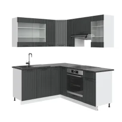 Eckküche Fame-Line Anthrazit Landhaus/Weiß 190 x 60 cm , AP Anthrazit Vicco