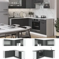 Eckküche Fame-Line Anthrazit Landhaus/Weiß 190 x 60 cm , AP Anthrazit Vicco