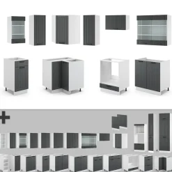 Eckküche Fame-Line Anthrazit Landhaus/Weiß 190 x 60 cm , AP Anthrazit Vicco