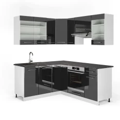 Eckküche Fame-Line Anthrazit Hochglanz/Weiß 190 x 60 cm , AP Anthrazit Vicco