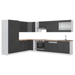 Eckküche Fame-Line Anthrazit-Gold/Weiß 347 x 60 cm , AP Eiche Vicco