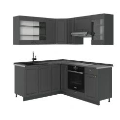 Eckküche Fame-Line Anthrazit-Gold Landhaus 190 x 46 cm ohne Arbeitsplatte Vicco