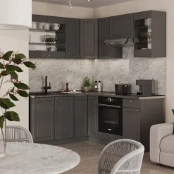 Eckküche Fame-Line Anthrazit-Gold Landhaus 190 x 46 cm ohne Arbeitsplatte Vicco