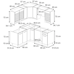 Eckküche Fame-Line Anthrazit-Gold Landhaus 190 x 46 cm ohne Arbeitsplatte Vicco
