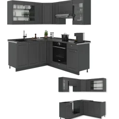 Eckküche Fame-Line Anthrazit-Gold Landhaus 190 x 46 cm ohne Arbeitsplatte Vicco