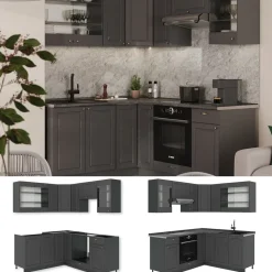 Eckküche Fame-Line Anthrazit-Gold Landhaus 190 x 46 cm ohne Arbeitsplatte Vicco