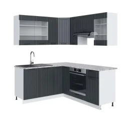 Eckküche Fame-Line Anthrazit Landhaus/Weiß 190 x 60 cm , AP Marmor Vicco