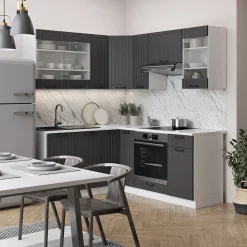 Eckküche Fame-Line Anthrazit Landhaus/Weiß 190 x 60 cm , AP Marmor Vicco