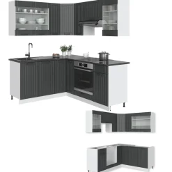 Eckküche Fame-Line Anthrazit Landhaus/Weiß 190 x 60 cm , AP Marmor Vicco