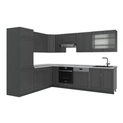 Eckküche Fame-Line Anthrazit-Gold Landhaus 287 x 60 cm , AP Marmor Vicco