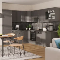 Eckküche Fame-Line Anthrazit-Gold Landhaus 287 x 60 cm , AP Marmor Vicco