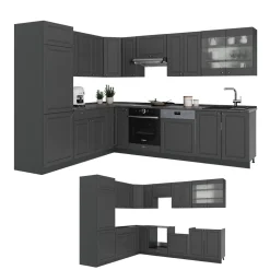 Eckküche Fame-Line Anthrazit-Gold Landhaus 287 x 60 cm , AP Marmor Vicco