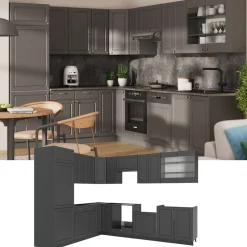 Eckküche Fame-Line Anthrazit-Gold Landhaus 287 x 60 cm , AP Marmor Vicco