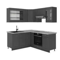 Eckküche Fame-Line Anthrazit-Gold Landhaus 190 x 60 cm , AP Marmor Vicco