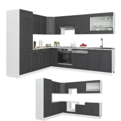 Eckküche Fame-Line Anthrazit-Gold/Weiß 287 x 60 cm , AP Marmor Vicco