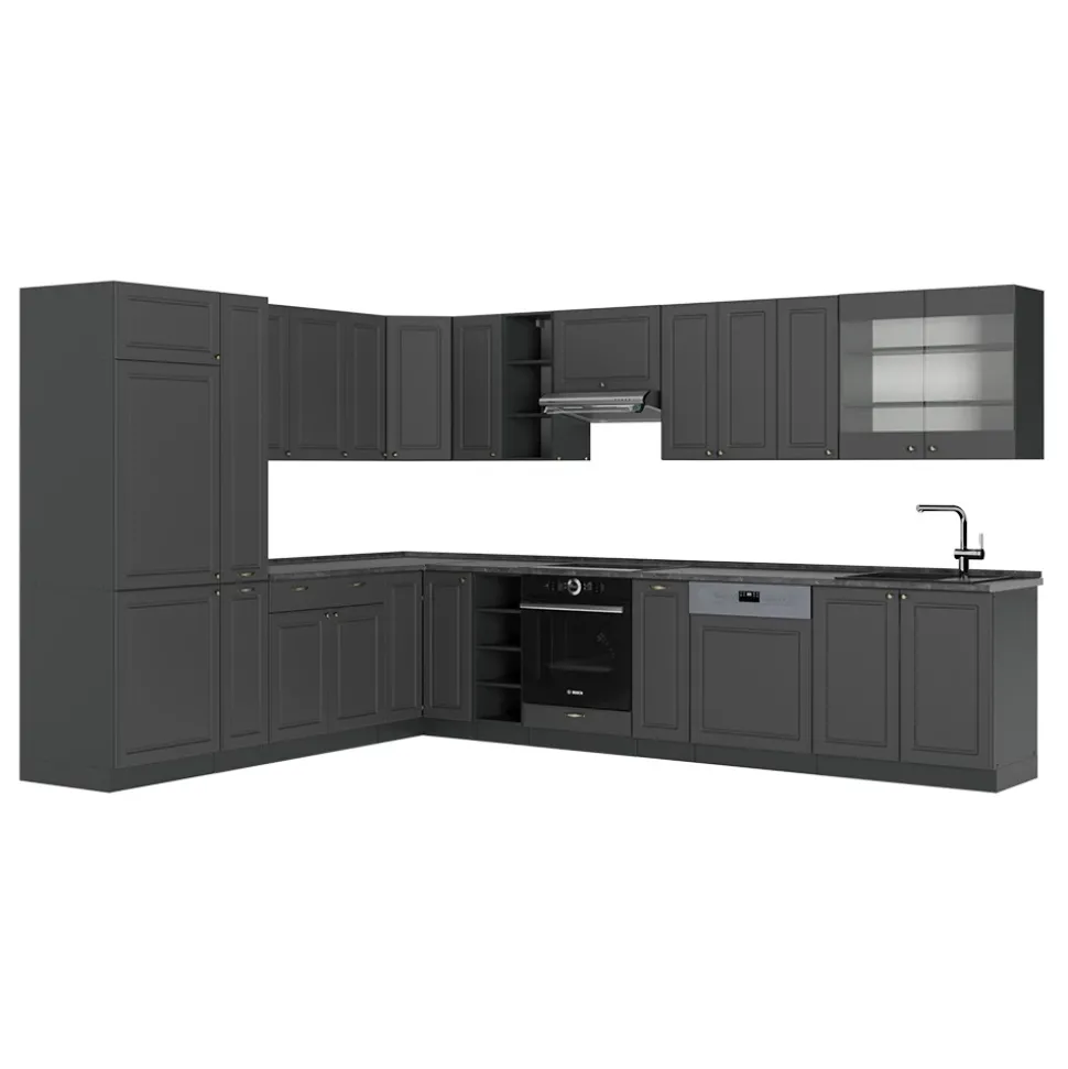 Eckküche Fame-Line Anthrazit-Gold Landhaus 347 x 60 cm , AP Anthrazit Vicco