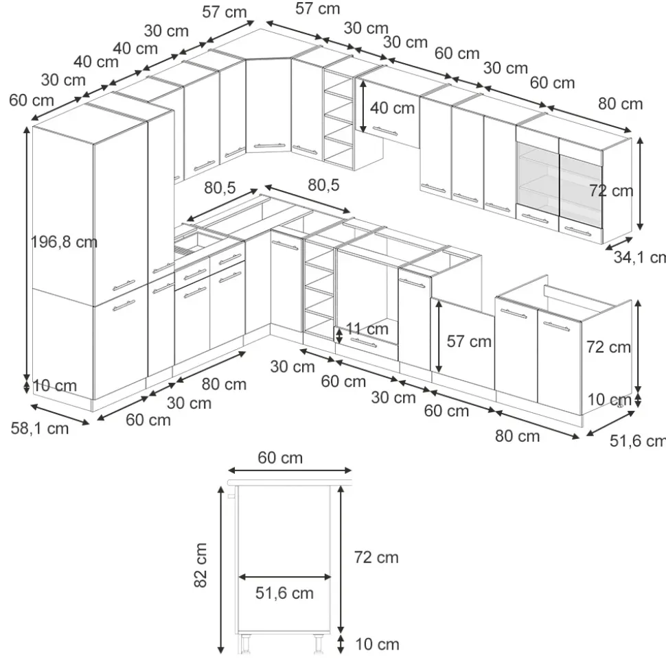 Eckküche Fame-Line Anthrazit-Gold Landhaus 347 x 60 cm , AP Anthrazit Vicco
