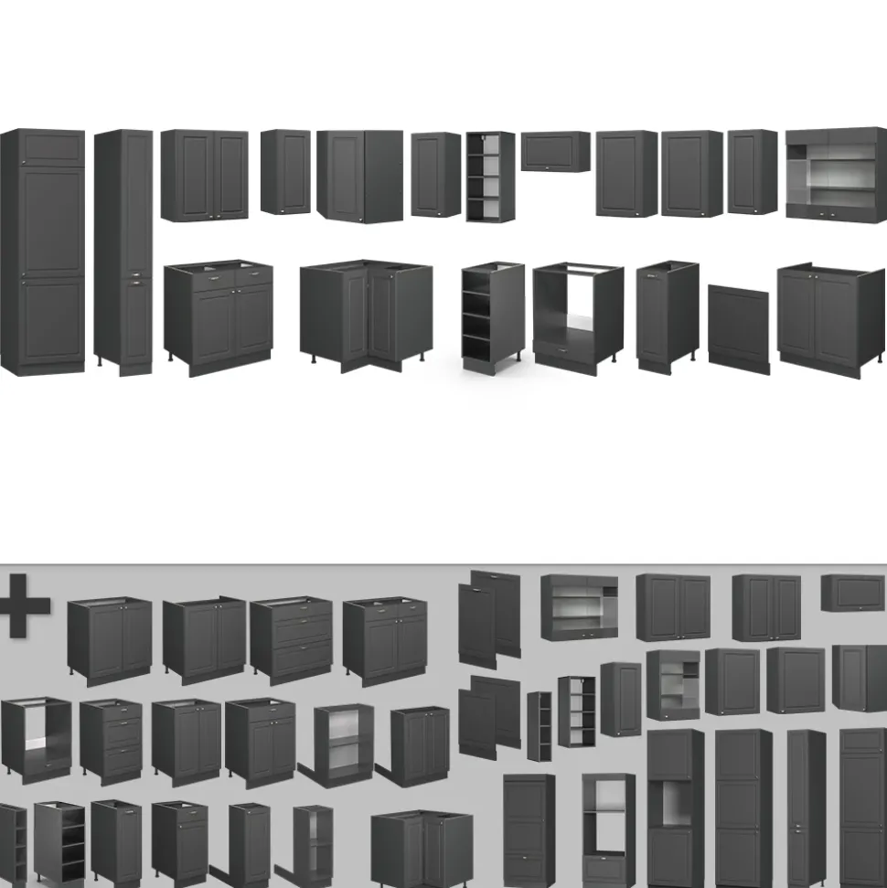 Eckküche Fame-Line Anthrazit-Gold Landhaus 347 x 60 cm , AP Anthrazit Vicco