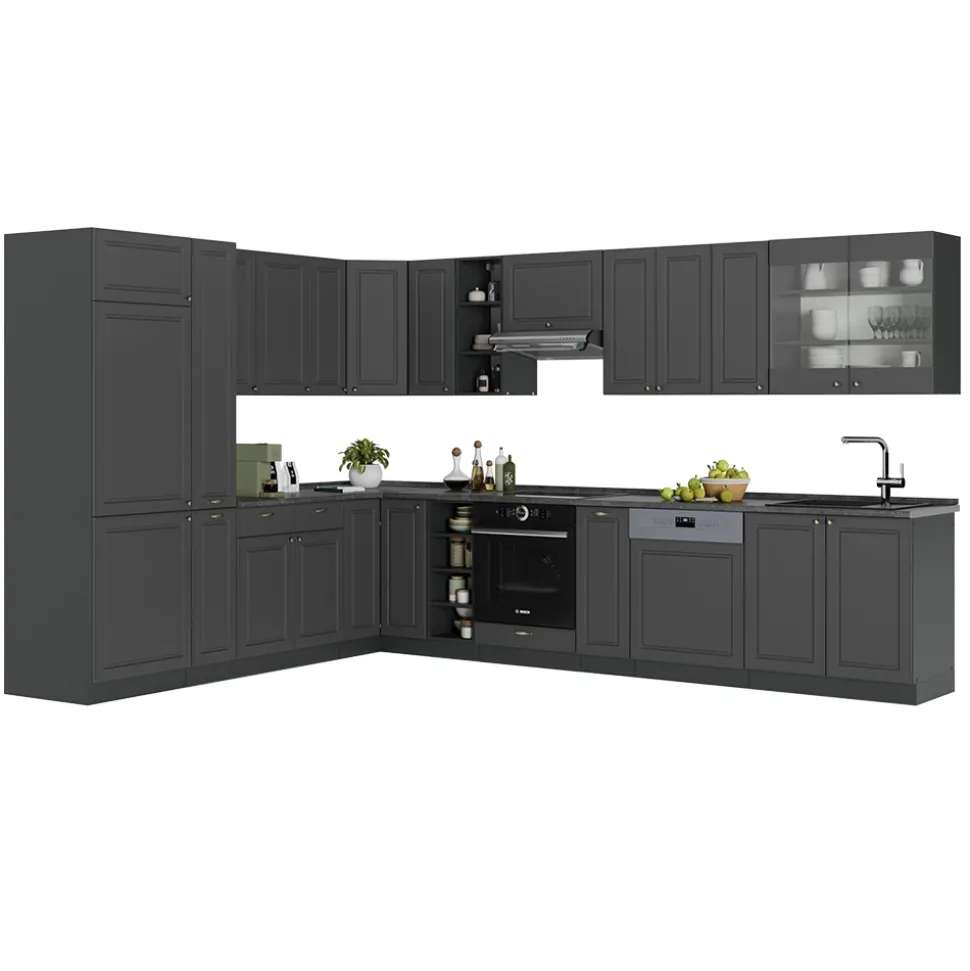 Eckküche Fame-Line Anthrazit-Gold Landhaus 347 x 60 cm , AP Anthrazit Vicco