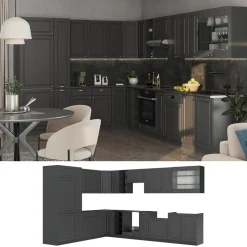 Eckküche Fame-Line Anthrazit-Gold Landhaus 347 x 60 cm , AP Anthrazit Vicco