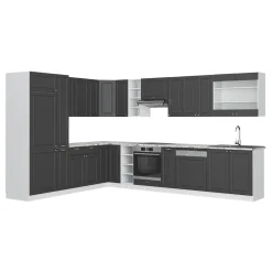 Eckküche Fame-Line Anthrazit Landhaus/Weiß 347 x 46 cm ohne Arbeitsplatte Vicco