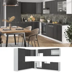 Eckküche Fame-Line Anthrazit Landhaus/Weiß 347 x 46 cm ohne Arbeitsplatte Vicco