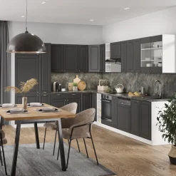 Eckküche Fame-Line Anthrazit Landhaus/Weiß 347 x 46 cm ohne Arbeitsplatte Vicco