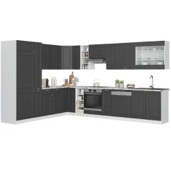 Eckküche Fame-Line Anthrazit Landhaus/Weiß 347 x 46 cm ohne Arbeitsplatte Vicco