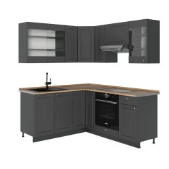 Eckküche Fame-Line Anthrazit-Gold Landhaus 190 x 60 cm , AP Eiche Vicco