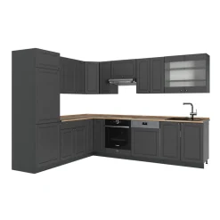 Eckküche Fame-Line Anthrazit-Gold Landhaus 287 x 60 cm , AP Eiche Vicco