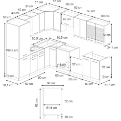 Eckküche Fame-Line Anthrazit-Gold Landhaus 287 x 60 cm , AP Eiche Vicco