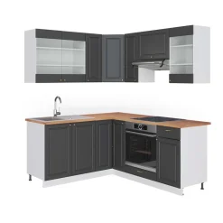 Eckküche Fame-Line Anthrazit-Gold/Weiß 190 x 60 cm , AP Eiche Vicco