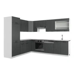 Eckküche Fame-Line Anthrazit Landhaus/Weiß 287 x 46 cm ohne Arbeitsplatte Vicco