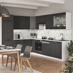 Eckküche Fame-Line Anthrazit Landhaus/Weiß 287 x 46 cm ohne Arbeitsplatte Vicco