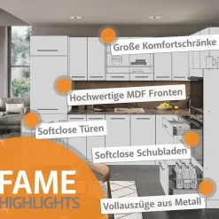 Eckküche Fame-Line Anthrazit Landhaus/Weiß 287 x 46 cm ohne Arbeitsplatte Vicco