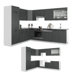 Eckküche Fame-Line Anthrazit Landhaus/Weiß 287 x 46 cm ohne Arbeitsplatte Vicco