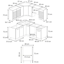 Eckküche Fame-Line Anthrazit Hochglanz 190 x 60 cm , AP Eiche Vicco
