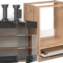 Eckküche Fame-Line Anthrazit Hochglanz/Goldkraft Eiche 190 x 60 cm , AP Eiche Vicco