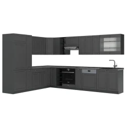 Eckküche Fame-Line Anthrazit-Gold Landhaus 347 x 46 cm ohne Arbeitsplatte Vicco