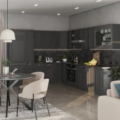 Eckküche Fame-Line Anthrazit-Gold Landhaus 347 x 46 cm ohne Arbeitsplatte Vicco