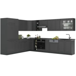 Eckküche Fame-Line Anthrazit-Gold Landhaus 347 x 46 cm ohne Arbeitsplatte Vicco
