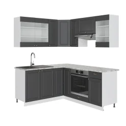 Eckküche Fame-Line Anthrazit-Gold/Weiß 190 x 60 cm , AP Marmor Vicco