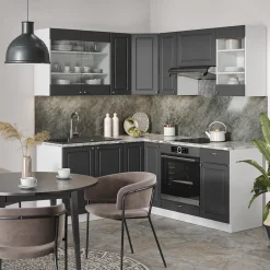 Eckküche Fame-Line Anthrazit-Gold/Weiß 190 x 60 cm , AP Marmor Vicco