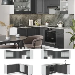 Eckküche Fame-Line Anthrazit-Gold/Weiß 190 x 60 cm , AP Marmor Vicco