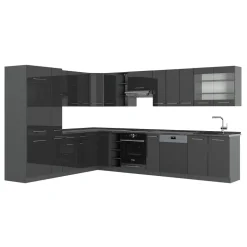 Eckküche Fame-Line Anthrazit Hochglanz 347 x 60 cm , AP Anthrazit Vicco