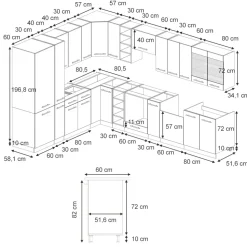 Eckküche Fame-Line Anthrazit Hochglanz 347 x 60 cm , AP Anthrazit Vicco