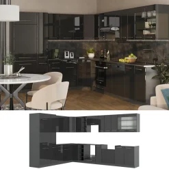 Eckküche Fame-Line Anthrazit Hochglanz 347 x 60 cm , AP Anthrazit Vicco